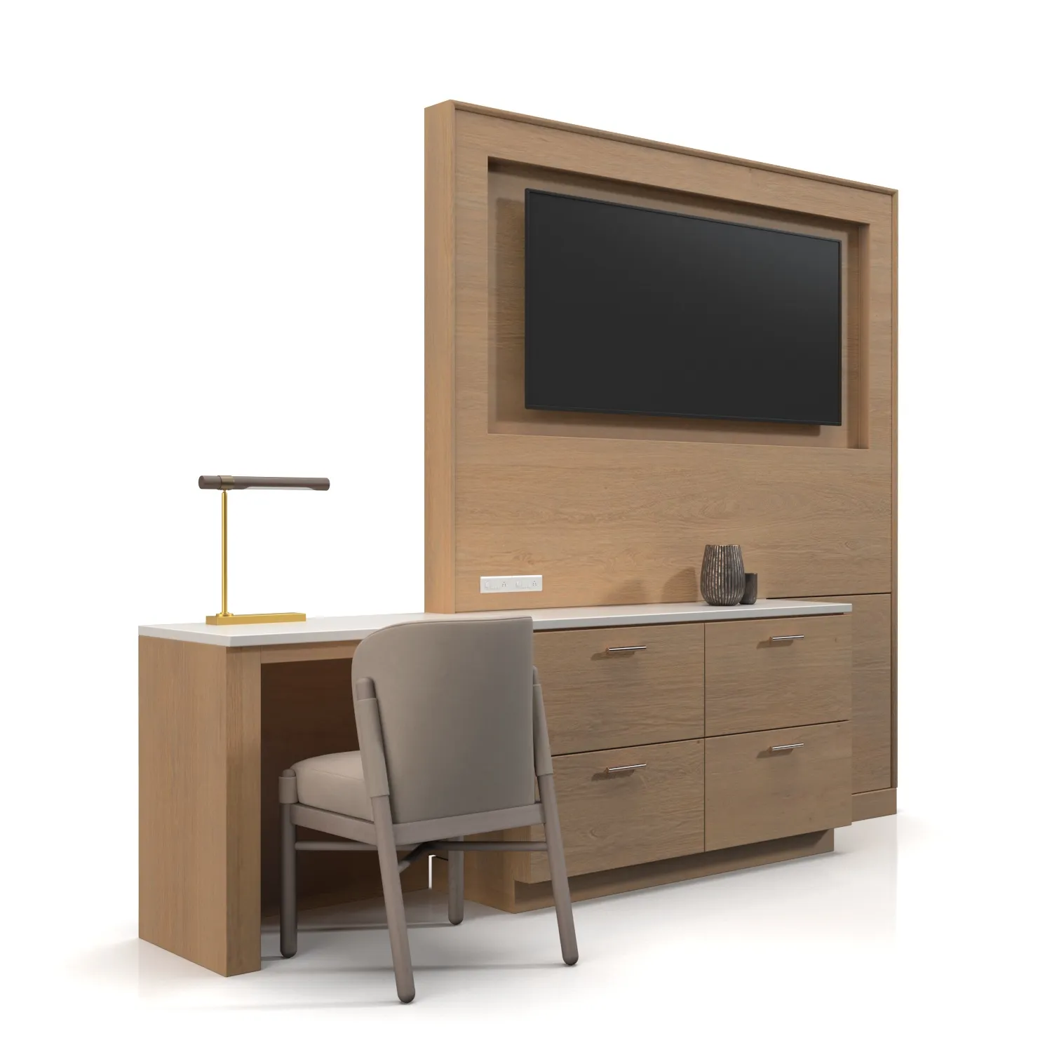 Tv Wall Panel With Dresser And Desk Combo 3D Model_04